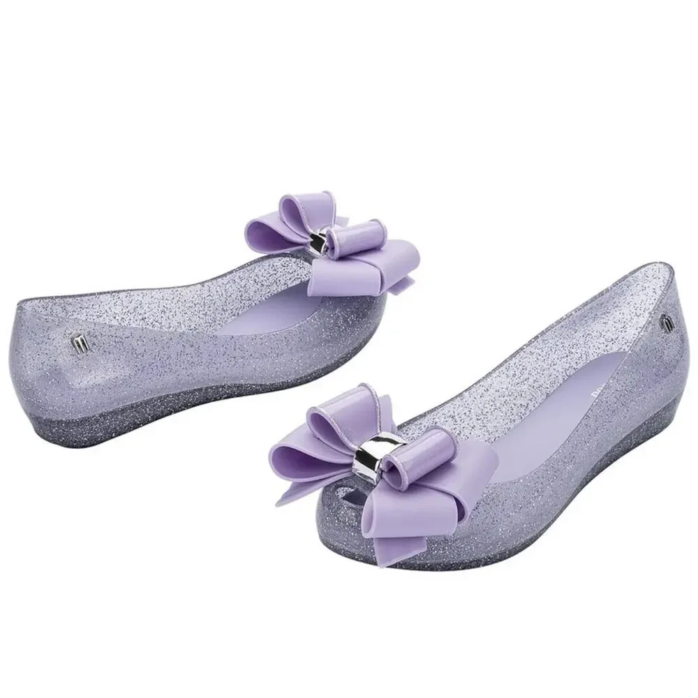Mini Melissa Ultragirl Sweet IX Purple Clear Glitter Lilac Bow Youth Size 3 NWOB